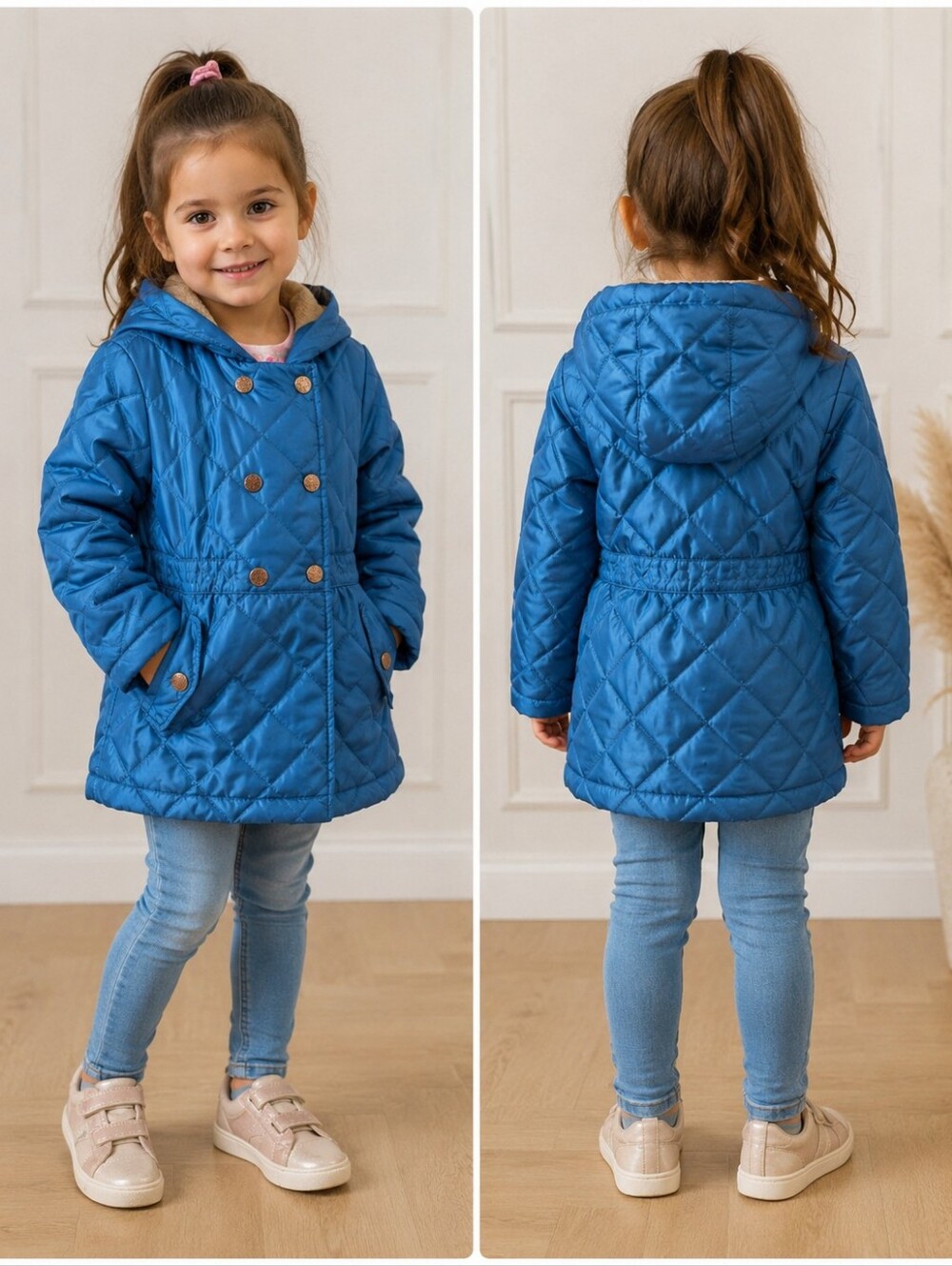 London Fog Girls' Quilted Hooded Coat - Blue